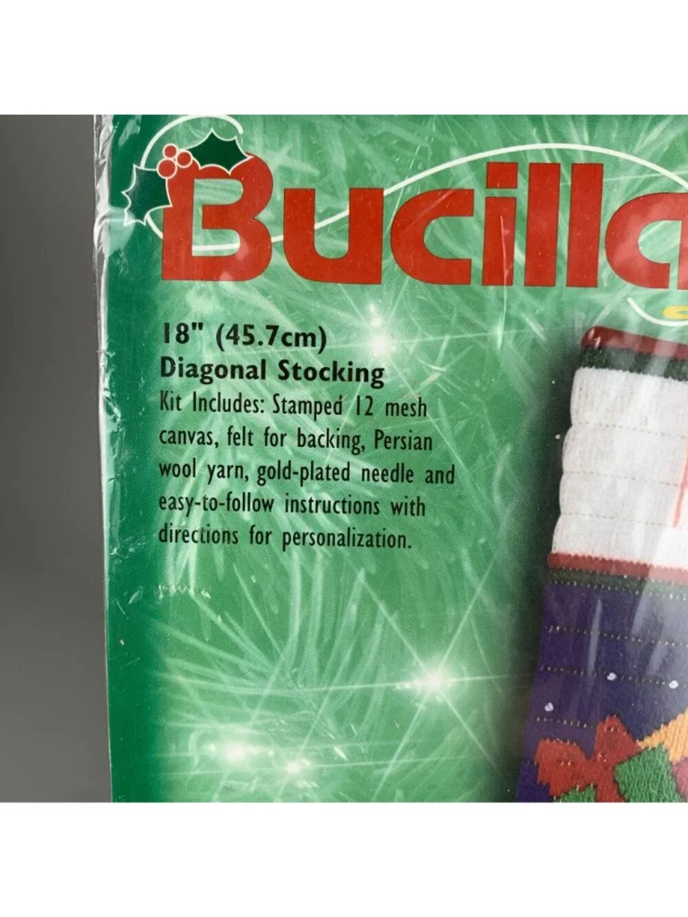 Bucilla 60773 Santa & Teddy Bear Longstitch Needlepoint Stocking Kit 18 in Vtg